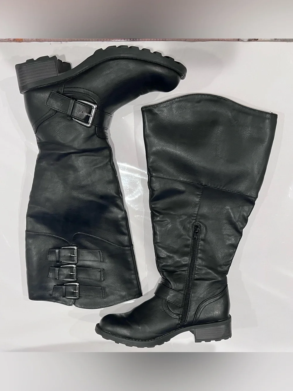 Journee Collection Women's Tall Black Buckle Boots Wide Calf- Sleek Riding Style